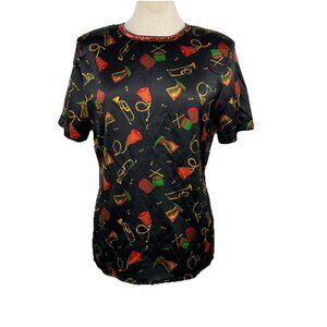 Oleg Cassini Vtg Sz 8 Satin Top Blouse Emporio Beaded Christmas Holiday Glam